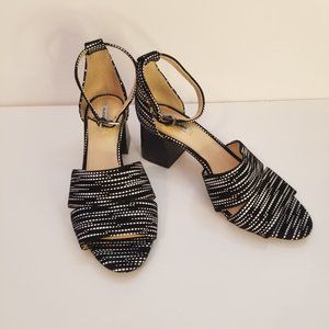 Alex Marie Black and White Block Heel Fabric Sandal